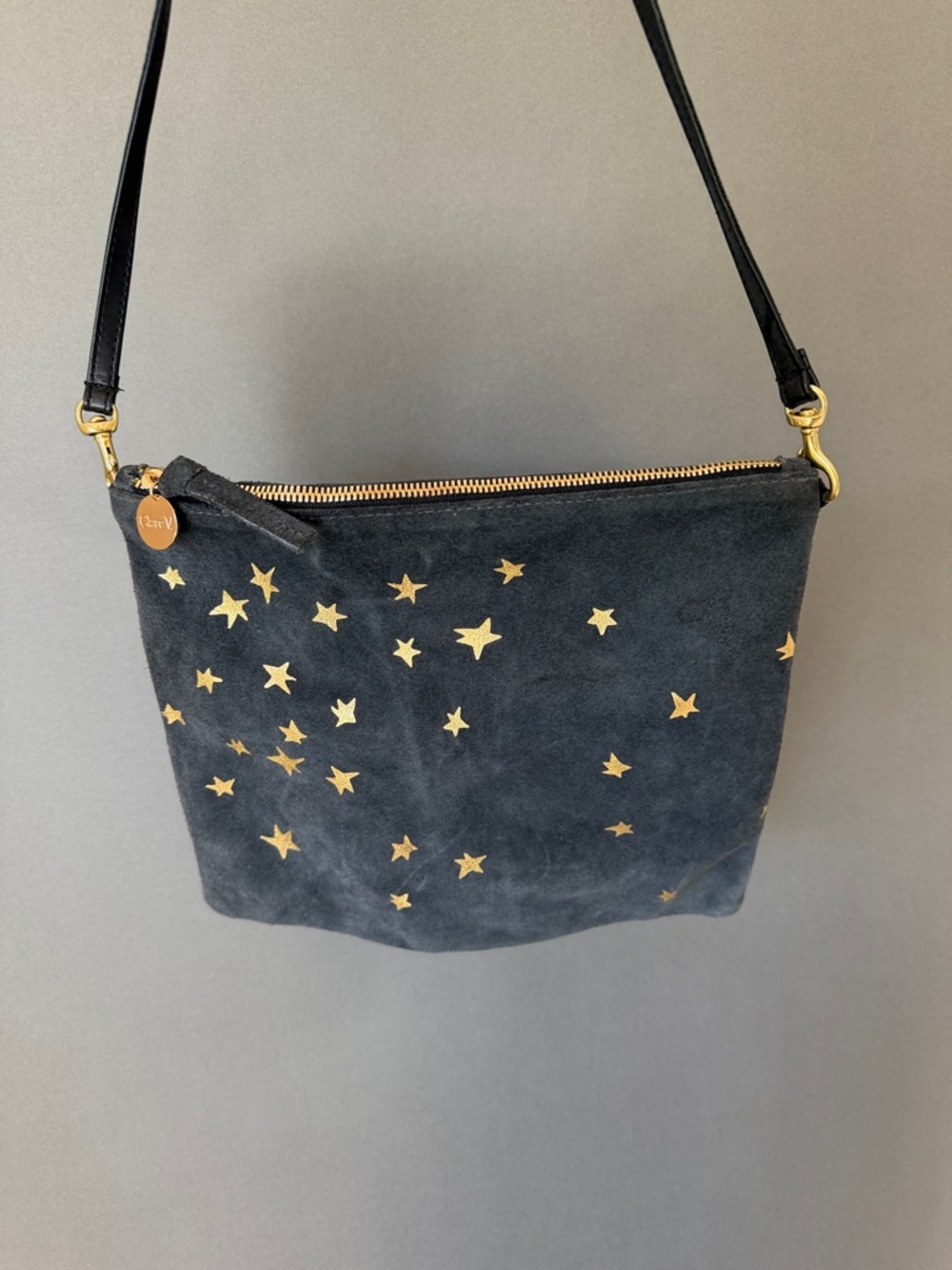 Clare V. Made in LA Gold Star Embellished Navy Suede Crossbody Bag NEW